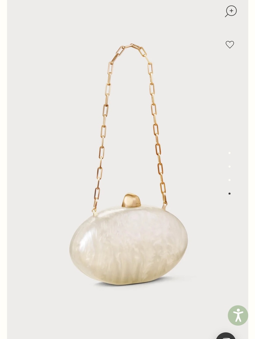 cult gaia Pearlized Cream Oval Clutch with Gold Chain